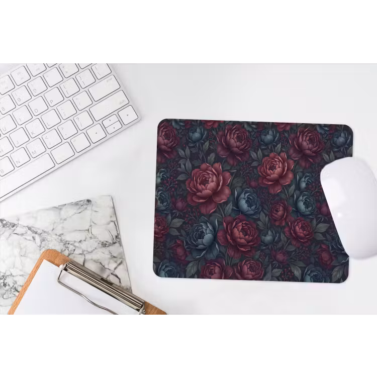 Bloemen - Patroon - Natuur - Klassiek - Donker muismat rubber klein -witbureau