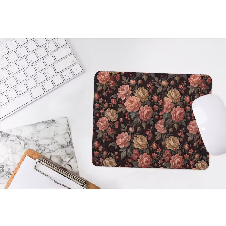 Bloemen - Patroon - Natuur - Vintage - Roze muismat rubber klein -witbureau