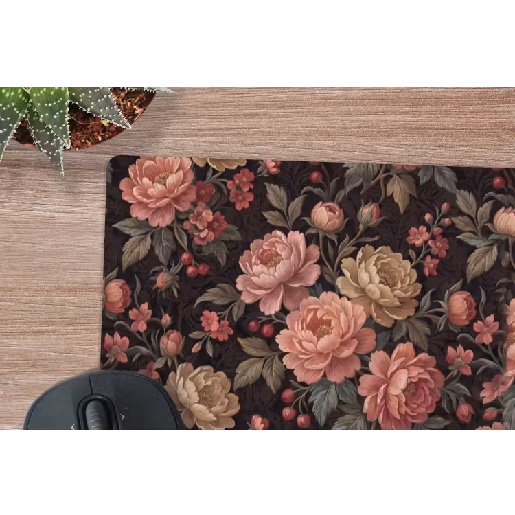 Bloemen - Patroon - Natuur - Vintage - Roze muismat rubber klein -closeup