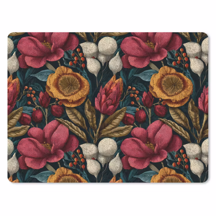 Bloemen - Patroon - Rood - Goud muismat rubber klein 262 -3d