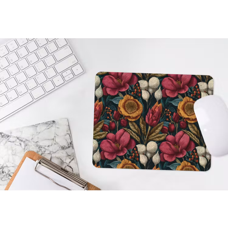 Bloemen - Patroon - Rood - Goud muismat rubber klein 262 -witbureau