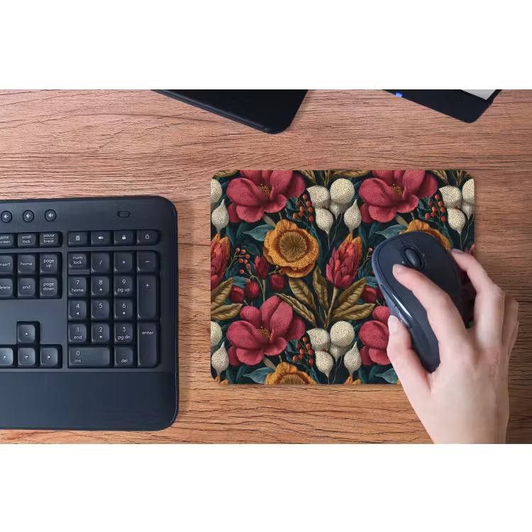 Bloemen - Patroon - Rood - Goud muismat rubber klein 262 -toetsenbord