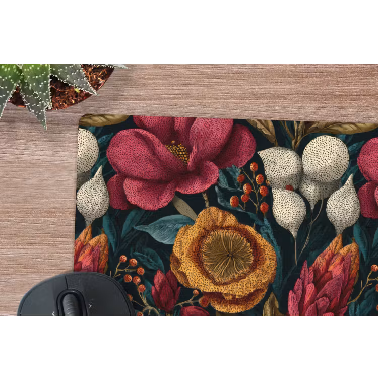 Bloemen - Patroon - Rood - Goud muismat rubber klein 262 -closeup