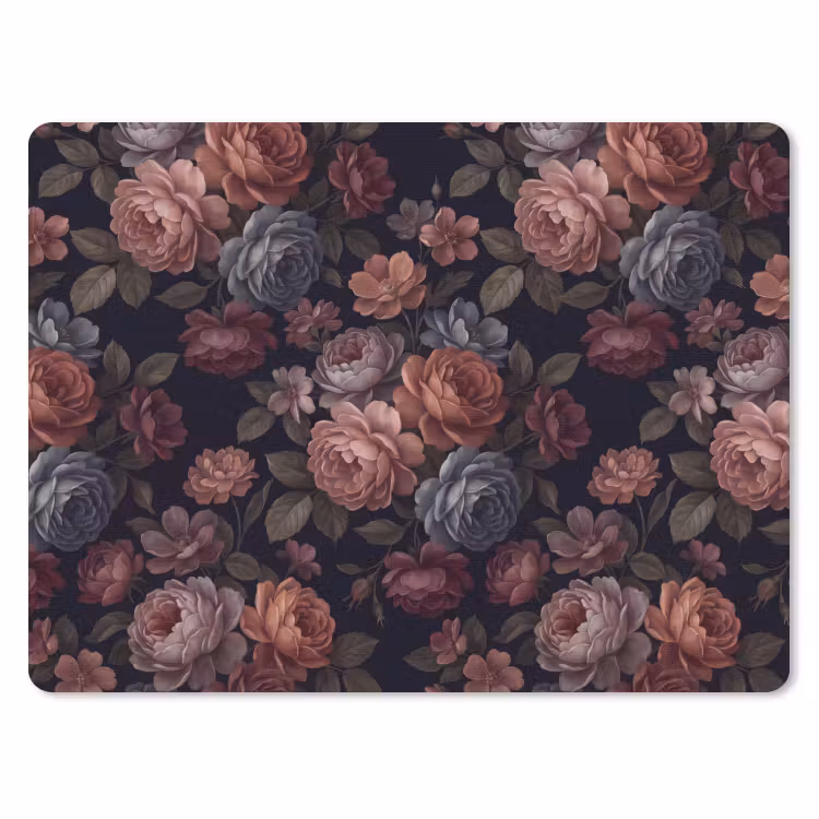 Bloemen - Patroon - Vintage - Donker - Roze muismat rubber klein -3d