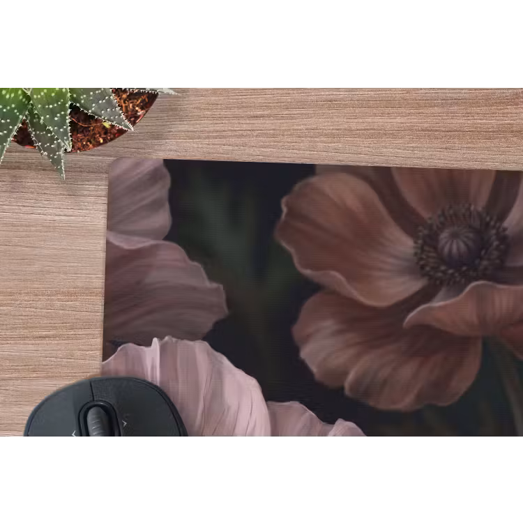 Bloemen - Natuur - Roze - Donker - Modern muismat rubber klein -closeup