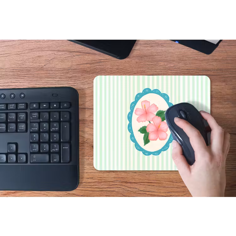 Bloemen - Ovaal - Strepen - Groen muismat rubber klein -toetsenbord