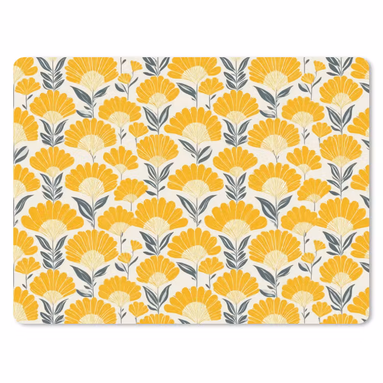 Bloemen - Retro - Botanisch - Okergeel - Grijs muismat rubber klein 262 -3d
