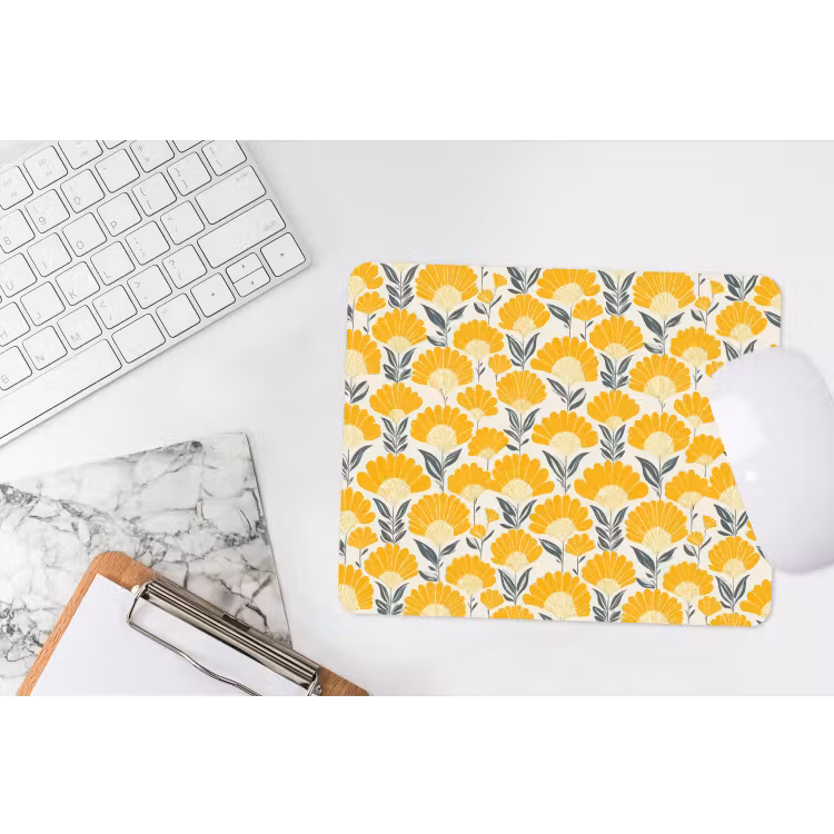 Bloemen - Retro - Botanisch - Okergeel - Grijs muismat rubber klein 262 -witbureau