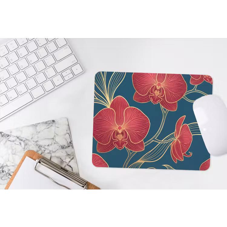 Mauspad - Blumen – Rot – Gold - Bloemen - Rood - Goud muismat rubber klein