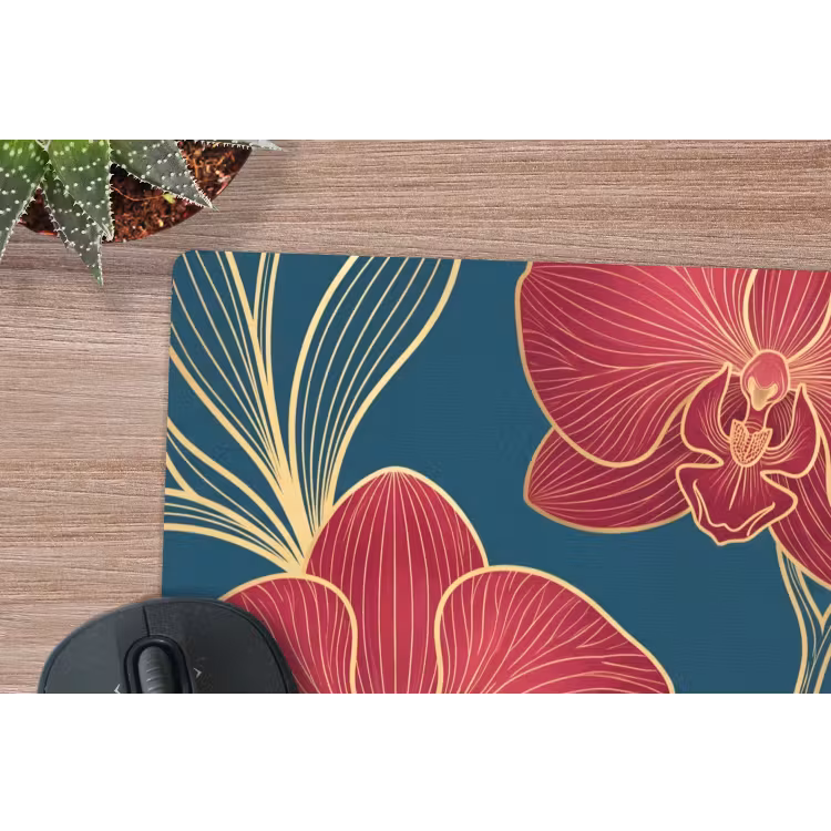 Mauspad - Blumen – Rot – Gold - Bloemen - Rood - Goud muismat rubber klein