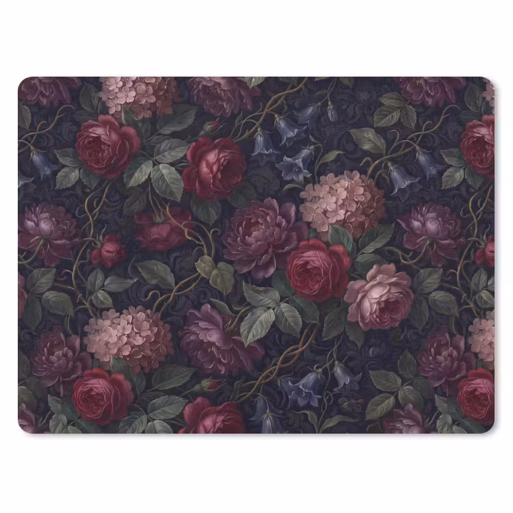 Bloemen - Rood - Klassiek - Donker - Patroon muismat rubber klein -3d