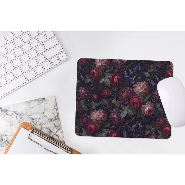 Bloemen - Rood - Klassiek - Donker - Patroon muismat rubber klein -witbureau