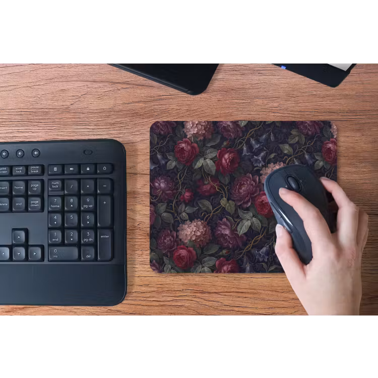 Bloemen - Rood - Klassiek - Donker - Patroon muismat rubber klein -toetsenbord