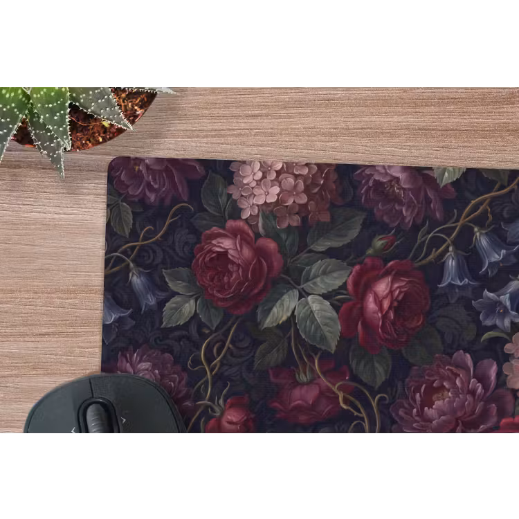 Bloemen - Rood - Klassiek - Donker - Patroon muismat rubber klein -closeup