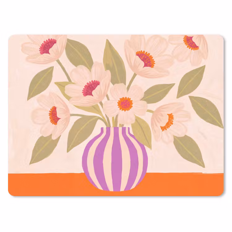 Bloemen - Vaas - Abstract - Paars - Oranje muismat rubber klein -3d