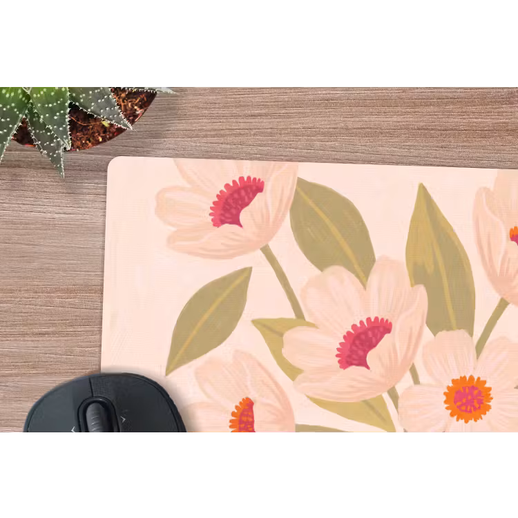 Bloemen - Vaas - Abstract - Paars - Oranje muismat rubber klein -closeup