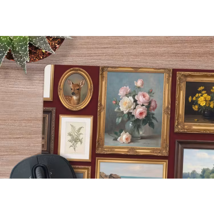 Bloemen - Vaas - Klassiek - Kunst - Rood muismat rubber klein -closeup