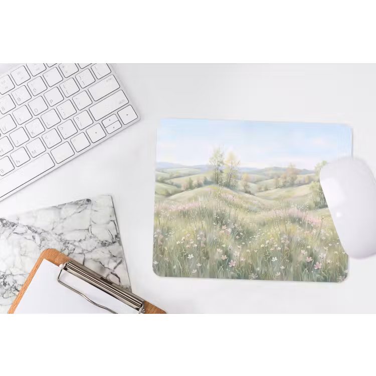 Bloemen veld - Bloemen - Groen muismat rubber klein -witbureau