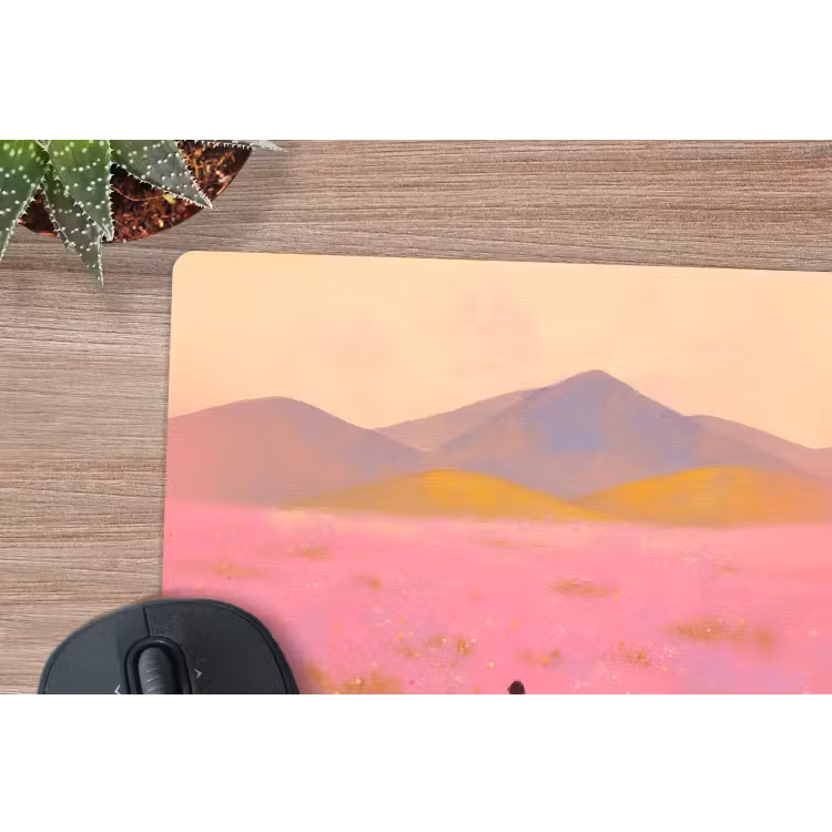 Bloemenweide - Heuvels - Silhouet - Roze muismat rubber klein -closeup