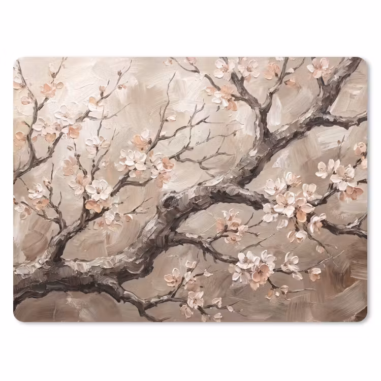 Bloesem - Takken - Schilderij - Beige - Serene muismat rubber klein -3d