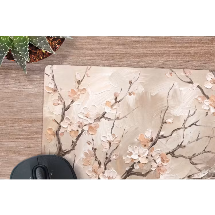 Bloesem - Takken - Schilderij - Beige - Serene muismat rubber klein -closeup