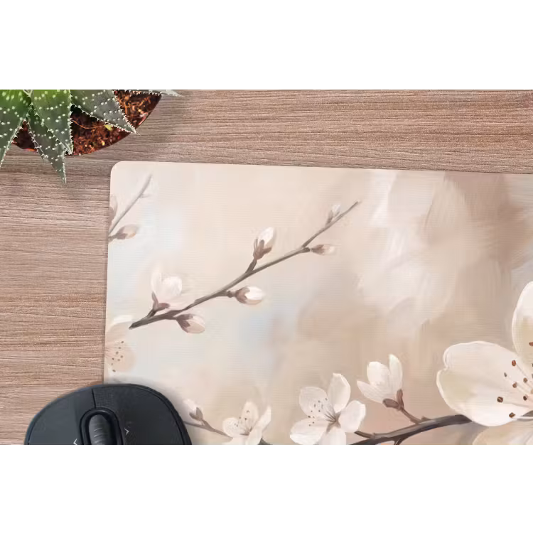 Bloesem - Takken - Schilderij - Beige - Serene muismat rubber klein -closeup