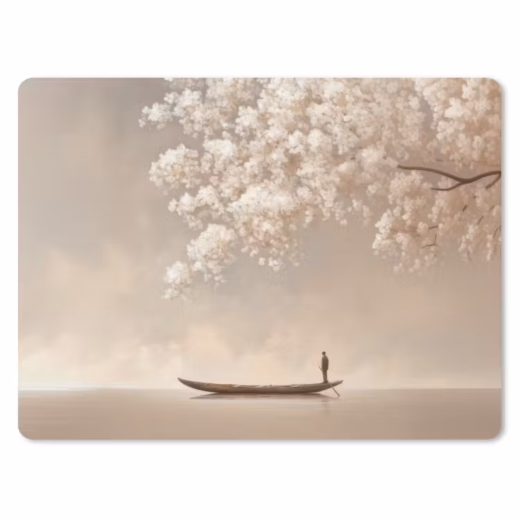 Bloesems - Wit - Boot - Minimalistisch muismat rubber klein -3d