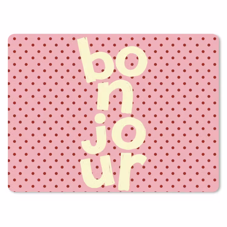 Bonjour - Stippen - Roze- Geel muismat rubber klein -3d