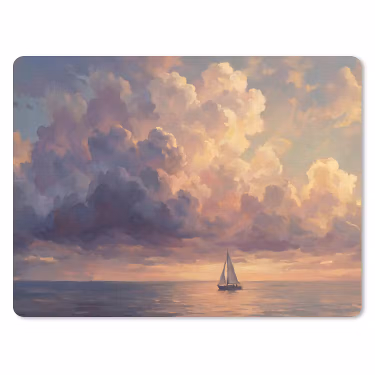 Boot - Zonsondergang - Zee - Natuur - Goud muismat rubber klein -3d