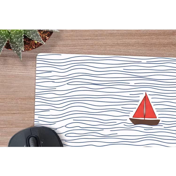 Boot - Water - Rood - Illustratie - Minimalistisch muismat rubber klein -closeup