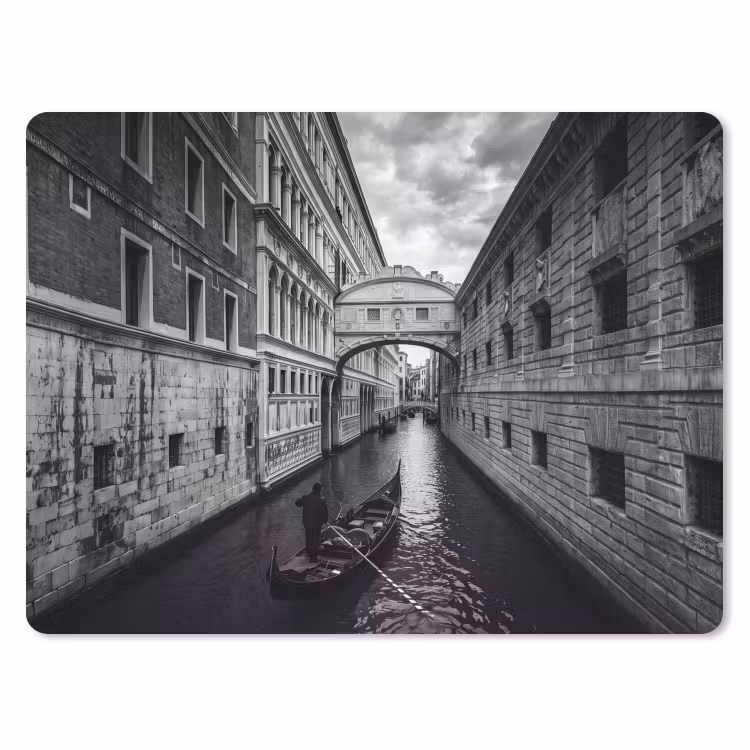 Boot - Waterweg - Stad - Zwart-wit - Architectuur muismat rubber klein -3d