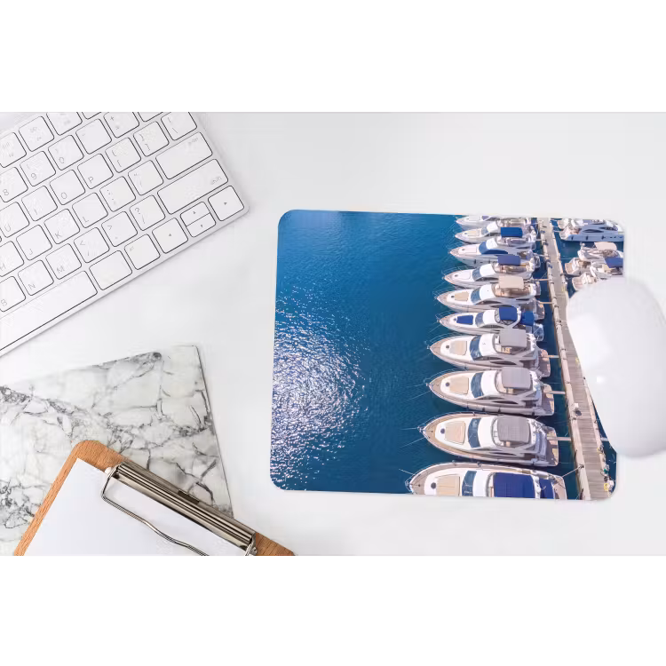 Boot - Jachthaven - Water - Zomer - Blauw muismat rubber klein -witbureau