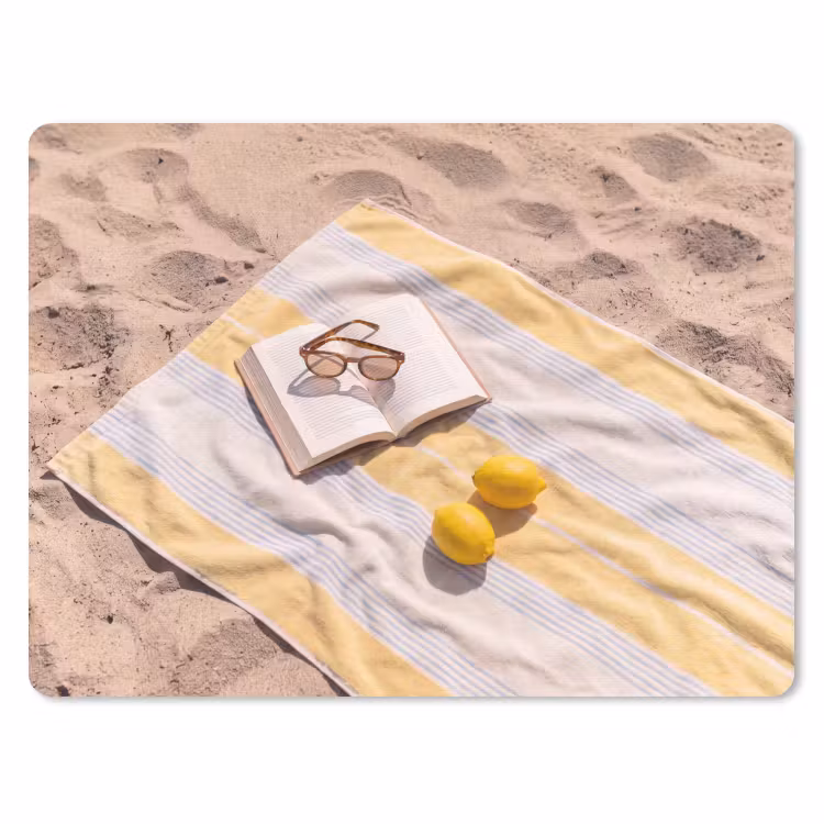 Boek - Zonnebril - Strand - Zomer - Geel muismat rubber klein -3d