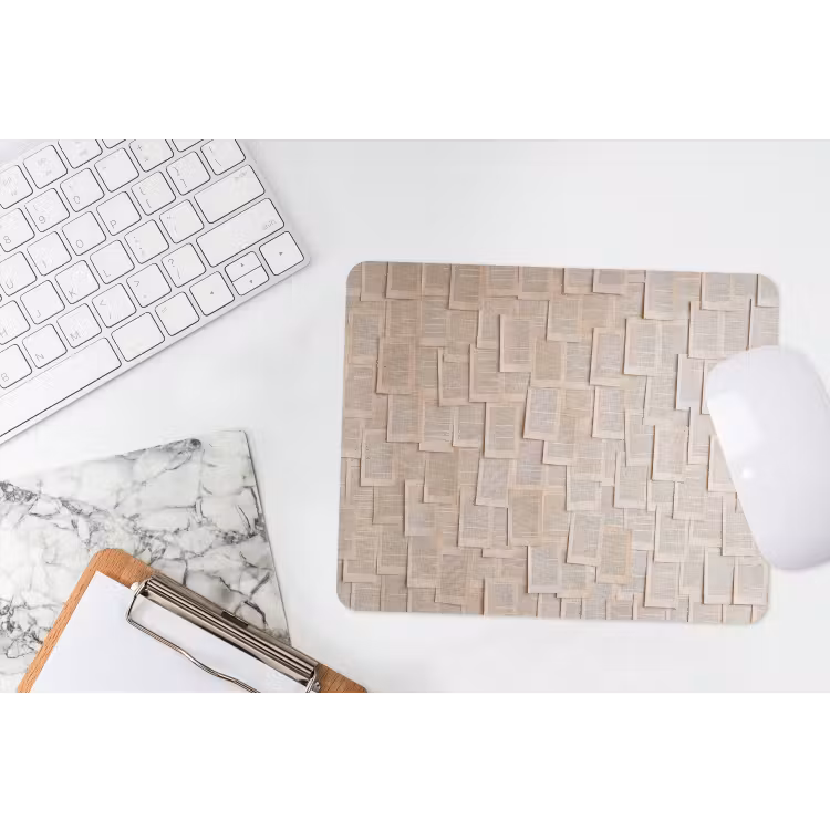 Boekpagina - Collage - Literatuur - Vintage - Beige muismat rubber klein -witbureau