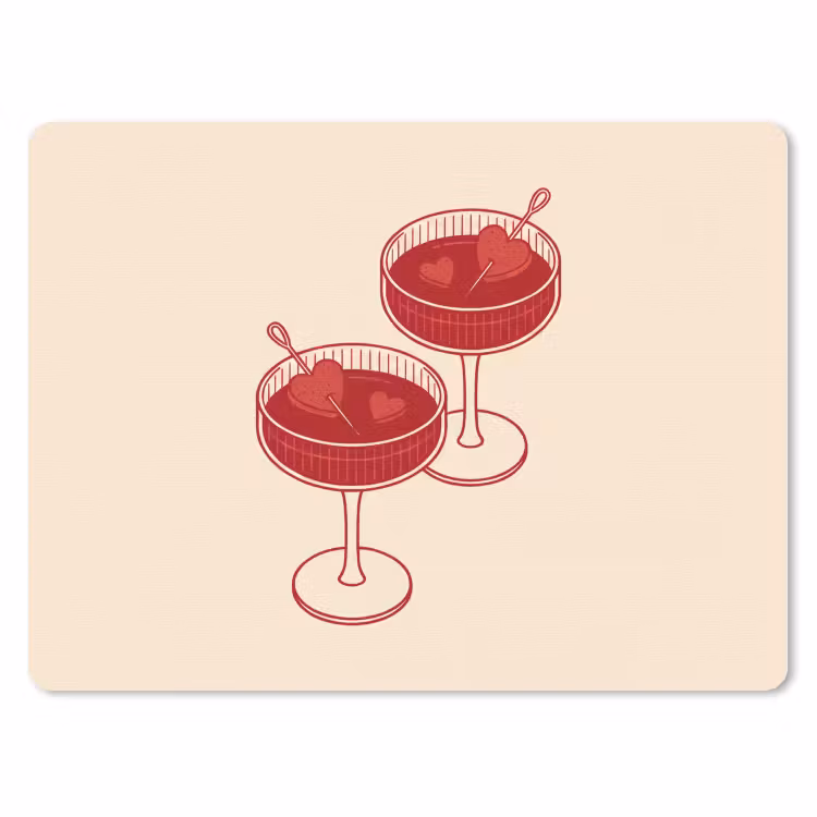 Cocktail - Hartjes - Liefde - Illustratie - Rood muismat rubber klein -3d