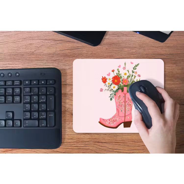 Cowboylaarzen - Roze - Boeket - Bloemen muismat rubber klein -toetsenbord