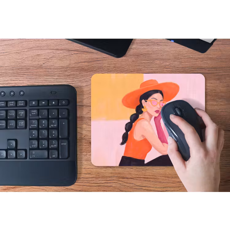 Vrouw - Hoed - Mode - Modern - Oranje muismat rubber klein -toetsenbord