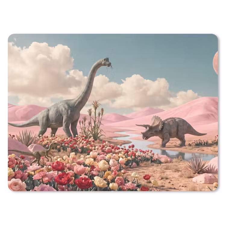 Mauspad - Dinosaurier – Rosa – Landschaft - Dinosaurus - Roze - Landschap muismat rubber klein