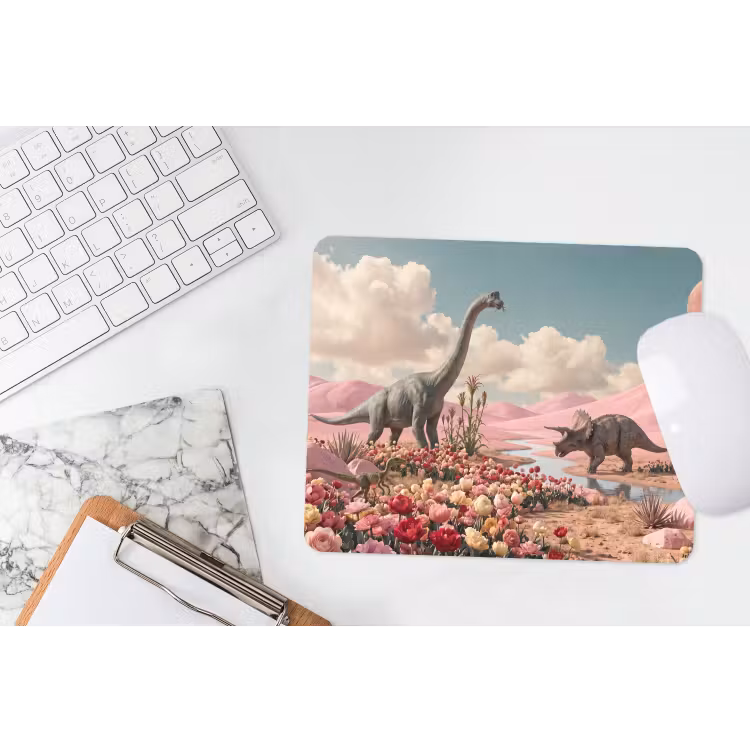 Mauspad - Dinosaurier – Rosa – Landschaft - Dinosaurus - Roze - Landschap muismat rubber klein