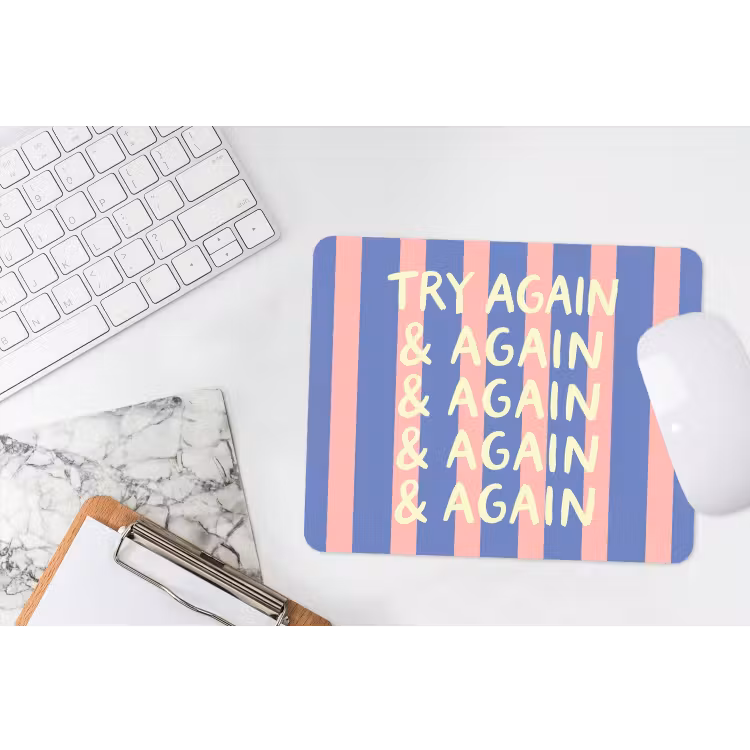 Try again - Strepen - Roze - Verticaal - Blauw muismat rubber klein -witbureau