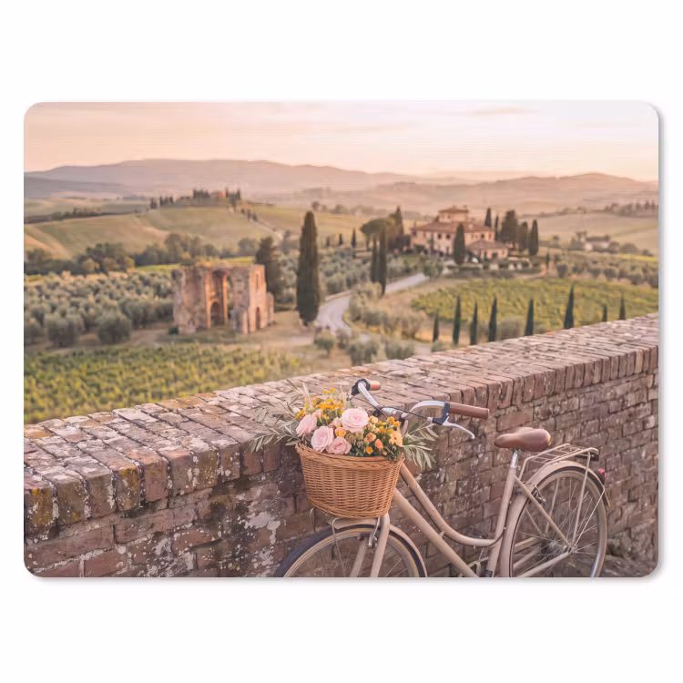 Fiets - Bloemen - Toscane - Landschap - Roze muismat rubber klein -3d