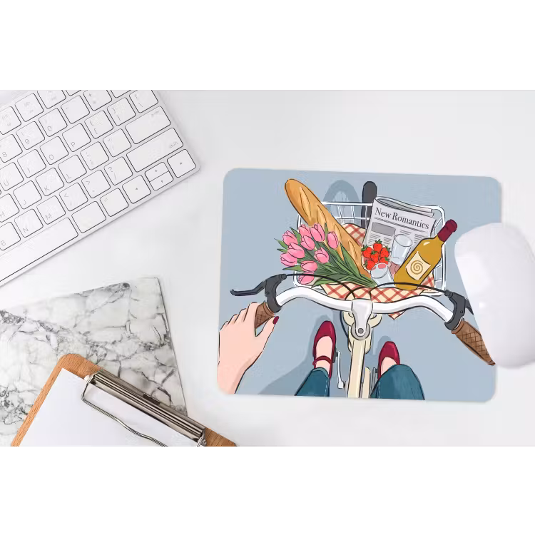 Fiets - Picknick - Zomer - Illustratie muismat rubber klein -witbureau