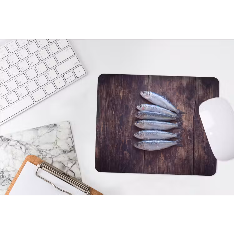 Mauspad - Fisch – Holz – Essen - Vis - Hout - Eten muismat rubber klein