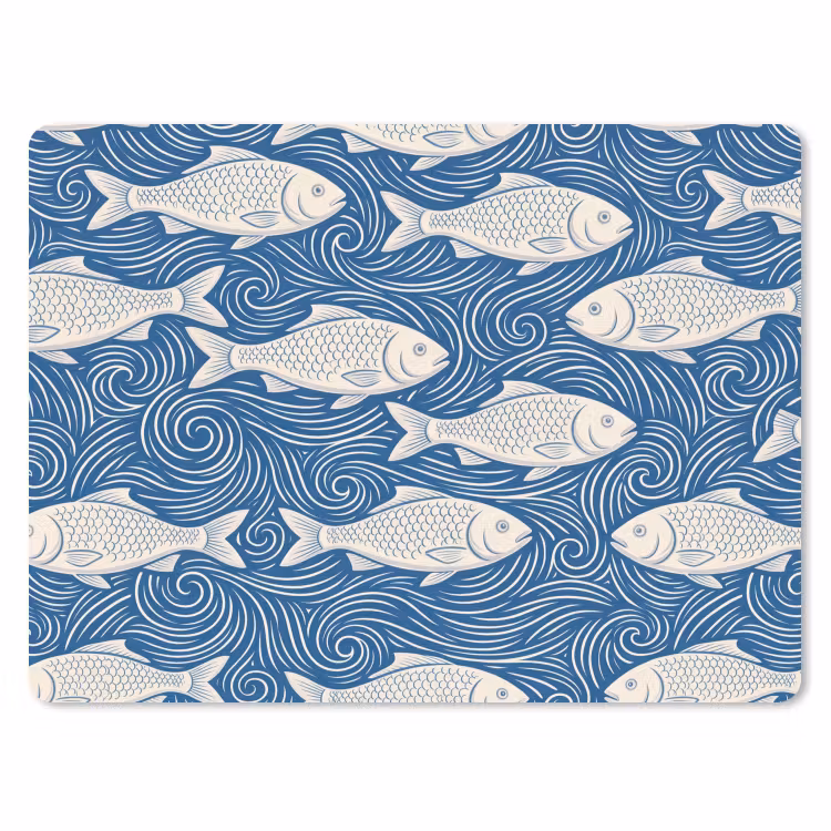 Vis - Water - Patroon - Grafisch - Blauw muismat rubber klein -3d