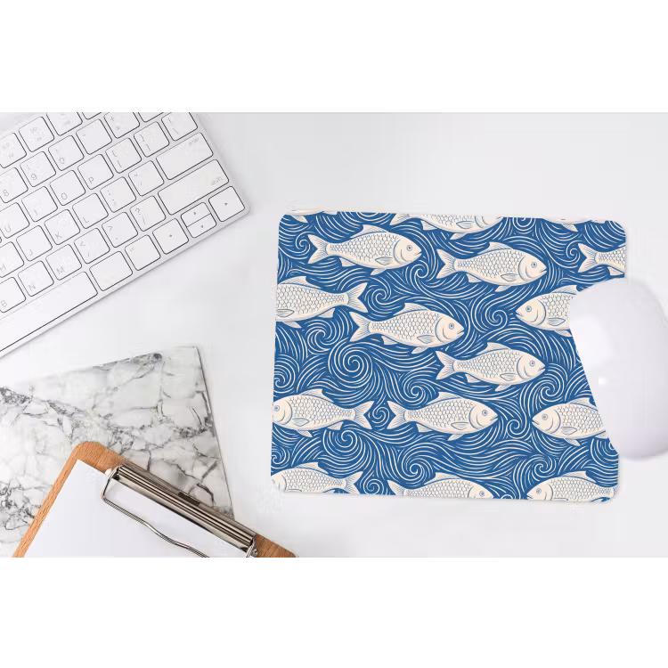 Vis - Water - Patroon - Grafisch - Blauw muismat rubber klein -witbureau
