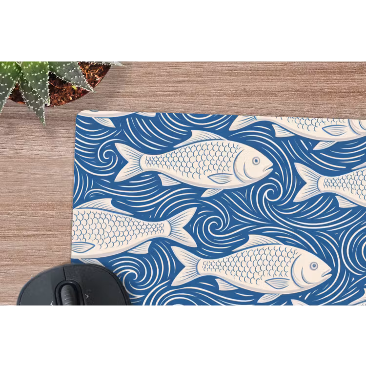 Vis - Water - Patroon - Grafisch - Blauw muismat rubber klein -closeup