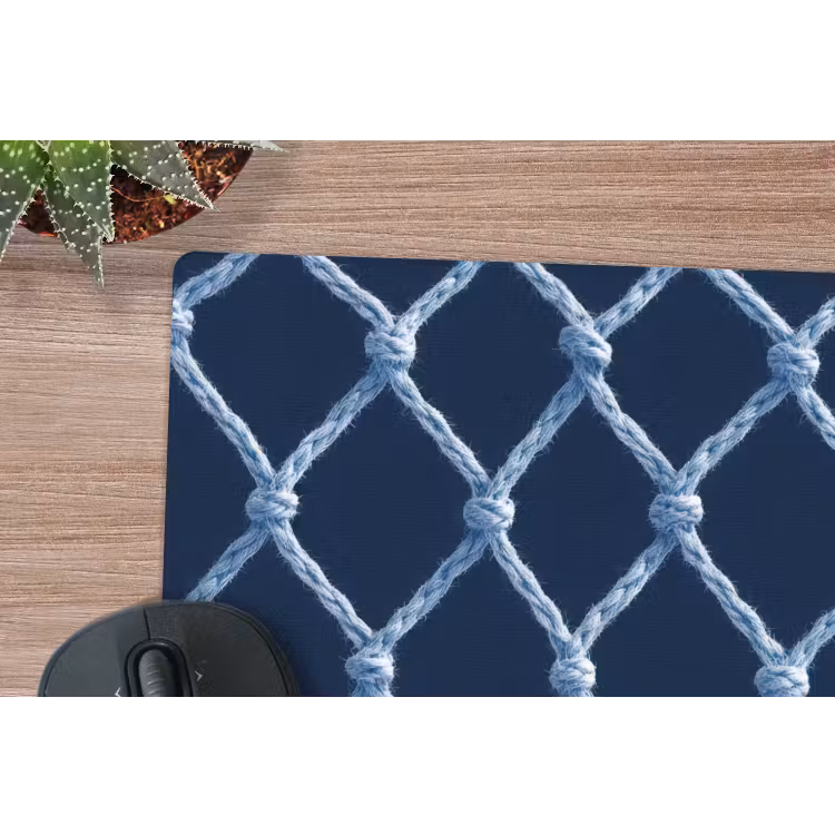Visnet - Touw - Patroon - Marineblauw muismat rubber klein 262 -closeup