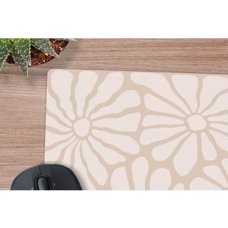 Bloemen - Print - Beige - Bruin - Minimalistisch muismat rubber klein -closeup
