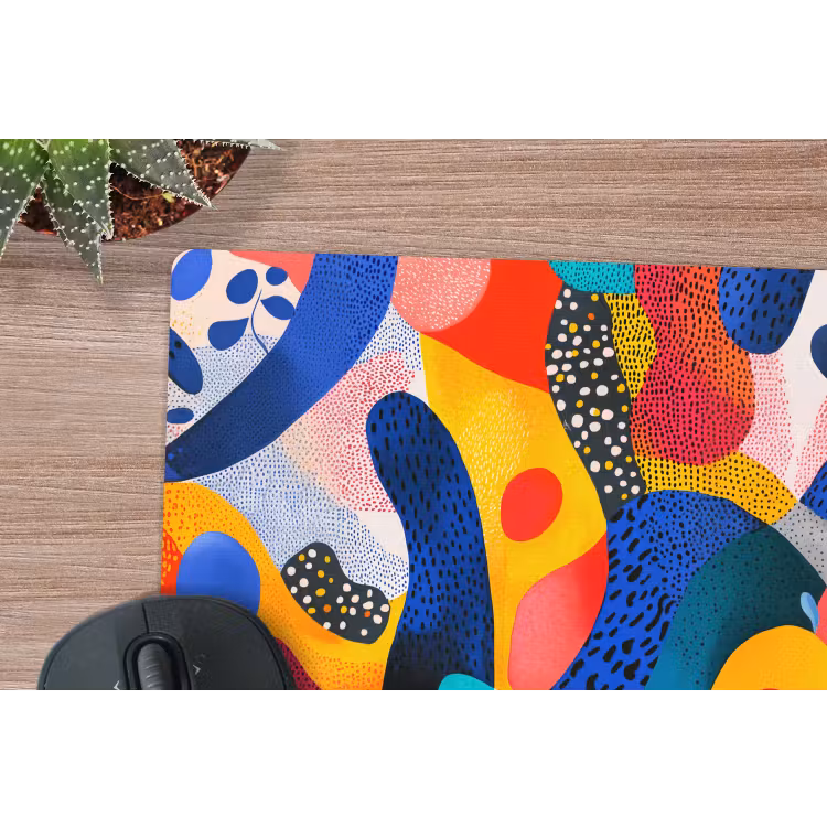Vormen - Abstract - Stippels - Blauw muismat rubber klein -closeup