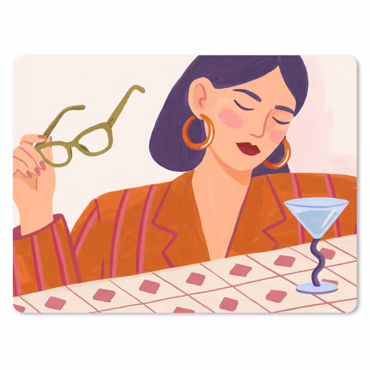Vrouw - Bril - Cocktail - Illustratie - Modern muismat rubber klein -3d